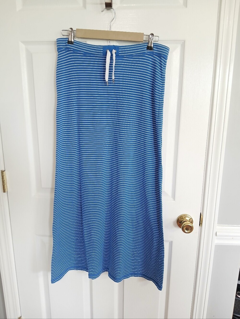 Lauren Ralph Lauren Blue Striped Drawstring Maxi Skirt Coastal Beach Clean Girl